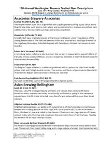 13th Annual Washington Brewers Festival Beer Descriptions JuneKing County’s Marymoor Park UpdatedSubject to change-Some beers are limited-Ask your server Buy tickets and festival details at washingtonbee