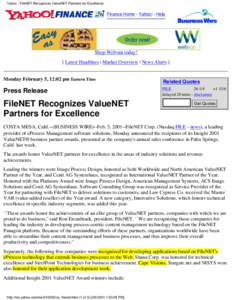 Yahoo - FileNET Recognizes ValueNET Partners for Excellence  Finance Home - Yahoo! - Help Shop Webvan today! [ Latest Headlines | Market Overview | News Alerts ]