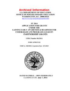 Archived: FY 2014 Application for Partnership Grants under the GEARUP Program (MS Word)
