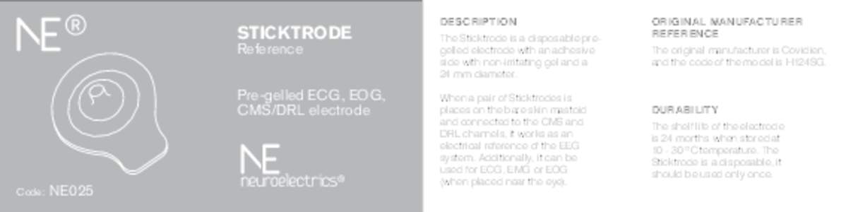 STICKTRODE Reference Pre-gelled ECG, EOG, CMS/DRL electrode