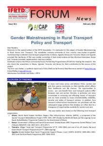 IssueFebruary 2018 Gender Mainstreaming in Rural Transport Policy and Transport