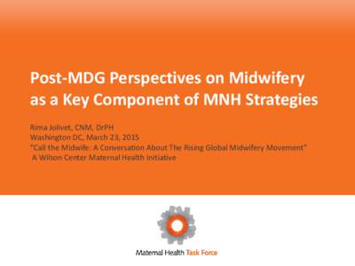 Post-MDG Perspectives on Midwifery as a Key Component of MNH Strategies Rima Jolivet, CNM, DrPH Washington DC, March 23, 2015 “Call the Midwife: A Conversation About The Rising Global Midwifery Movement” A Wilson Cen