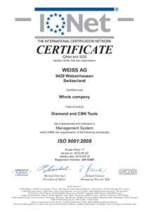 CERTIFICATE IQNet and SQS hereby certify that the organisation  WEISS AG