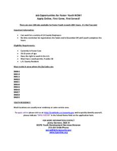 Microsoft Word - Job Opportunities for Foster Youth NOW