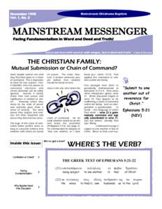 Mainstream Oklahoma Baptists  November 1998 Vol. 1, No. 3  MAINSTREAM MESSENGER