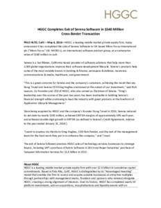HGGC	Completes	Exit	of	Serena	Software	in	$540	Million	 Cross-Border	Transaction 