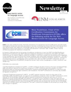 Newsletter  Issue V Mara Youdelman, Chair of the Certification Commission for