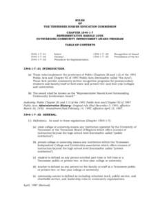 RULES OF THE TENNESSEE HIGHER EDUCATION COMMISSION CHAPTER[removed]REPRESENTATIVE HAROLD LOVE OUTSTANDING COMMUNITY IMPROVEMENT AWARD PROGRAM