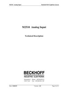 M2510 Analog Input  Beckhoff II/O Lightbus System M2510 Analog Input Technical Description