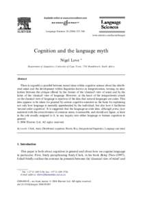 Language Sciences–544 www.elsevier.com/locate/langsci Cognition and the language myth Nigel Love