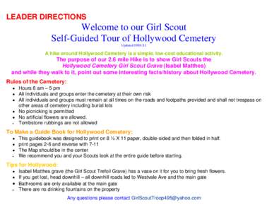 LEADER DIRECTIONS  Welcome to our Girl Scout Self-Guided Tour of Hollywood Cemetery Updated
