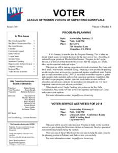 VOTER LEAGUE OF WOMEN VOTERS OF CUPERTINO-SUNNYVALE Volume 41 Number 6 January 2014