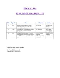 ERCICA 2014 BEST PAPER AWARDEE LIST Sl.No  Paper ID