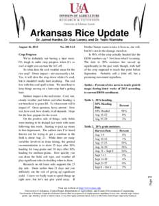 Arkansas Rice Update Dr. Jarrod Hardke, Dr. Gus Lorenz, and Dr. Yeshi Wamishe Crop Progress We’re definitely not having a heat wave. It’s tough to make crop progress when it’s so