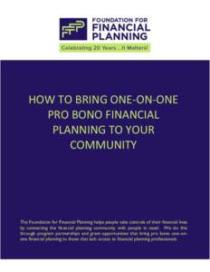 How to Bring One-on-one pro Bono Financial Planning to your community