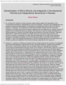 Intersections: Dis/articulation of Ethnic Minority and Indigeneity in the Decolonial Feminist and Independence Movements in Okinawa