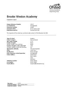 Brooke Weston Academy Inspection report Unique Reference Number Local Authority Inspection number