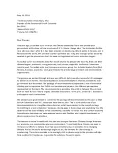 Climate action letter to Premier Clark from CLT Members - May 16