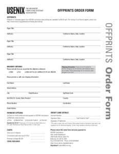 THE ADVANCED COMPUTING SYSTEMS ASSOCIATION OFFPRINTS ORDER FORM
