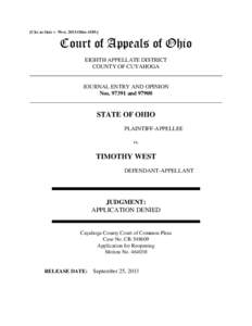 [Cite as State v. West, 2013-Ohio[removed]Court of Appeals of Ohio EIGHTH APPELLATE DISTRICT COUNTY OF CUYAHOGA