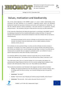 Motivational strength of ecosystem services and alternative ways to express the value of biodiversity Findings For All # 2, DecemberValues, motivation and biodiversity