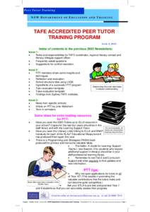 Peer Tutor Training  NSW DEPARTMENT OF EDUCATION AND TRAINING TAFE ACCREDITED PEER TUTOR TRAINING PROGRAM