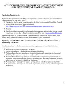 APPLICATION PROCESS FOR GOVERNOR’S APPOINTMENT TO THE
