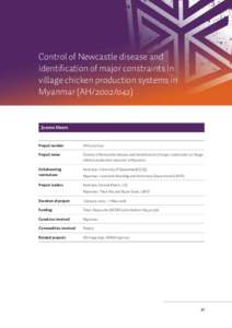 Control of Newcastle disease and identification of major constraints in village chicken production systems in Myanmar (AH[removed]Joanne Meers