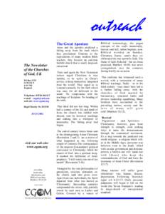 outreach The Great Apostasy The Newsletter of the Churches of God, UK