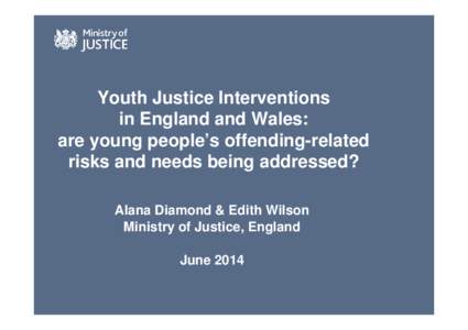 Youth Justice Interventions in England and Wales: are young people’s offending-related risks and needs being addressed? Alana Diamond & Edith Wilson Ministry of Justice, England