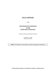 FINAL REPORT of the International Commission on the Holocaust in Romania