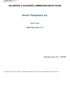 SECURITIES & EXCHANGE COMMISSION EDGAR FILING  Sevion Therapeutics, Inc. Form: 10-Q Date Filed: 