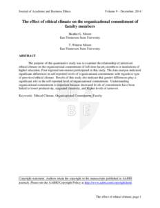 Journal of Academic and Business Ethics  Volume 9 – December, 2014 The effect of ethical climate on the organizational commitment of faculty members