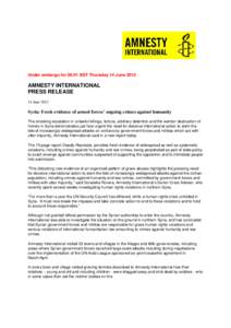 Under embargo forBST Thursday 14 JuneAMNESTY INTERNATIONAL PRESS RELEASE 14 June 2012