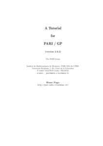 A Tutorial for PARI / GP (versionThe PARI Group