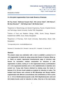 International Journal of Biosciences (IJB) ISSN: Print) Vol. 1, No. 1, p. 1-11, 2011 http://www.innspub.net RESEARCH PAPER