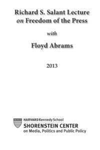 Richard S. Salant Lecture on Freedom of the Press with Floyd Abrams 2013
