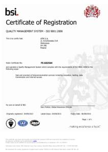 Certificate of Registration QUALITY MANAGEMENT SYSTEM - ISO 9001:2008 This is to certify that: ATM S.A. ul. Grochowska 21A
