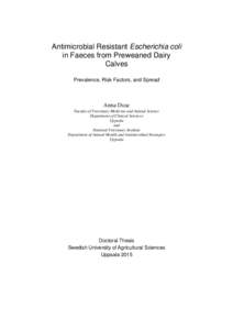 Antimicrobial Resistant Escherichia coli in Faeces from Preweaned Dairy Calves Prevalence, Risk Factors, and Spread  Anna Duse