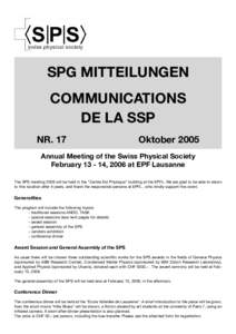SPG MITTEILUNGEN COMMUNICATIONS DE LA SSP NR. 17  Oktober 2005