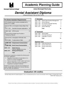 Academic Planning Guide www.HennepinTech.edu Dental Assistant Diploma (Offered at Brooklyn Park and Eden Prairie)