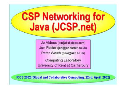 CSP Networking for Java (JCSP.net) Jo Aldous ([removed])
