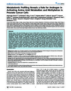 Metabolomic Profiling Reveals a Role for Androgen in Activating Amino Acid Metabolism and Methylation in Prostate Cancer Cells Nagireddy Putluri1,2¤, Ali Shojaie5, Vihas T. Vasu1,2, Srilatha Nalluri1,2, Shaiju K. Vareed