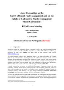 RevMarchJoint Convention on the Safety of Spent Fuel Management and on the Safety of Radioactive Waste Management (“Joint Convention”)