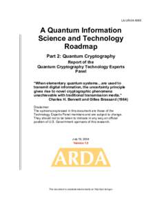 LA-URA Quantum Information Science and Technology Roadmap Part 2: Quantum Cryptography