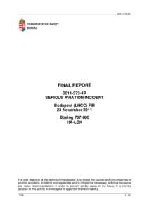 [removed]4P  FINAL REPORT[removed]4P SERIOUS AVIATION INCIDENT Budapest (LHCC) FIR