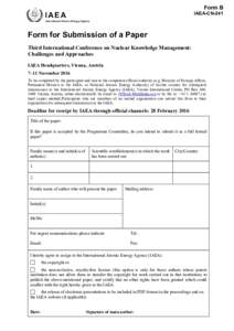 Form B  IAEA-CN-241 International Atomic Energy Agency  Form for Submission of a Paper