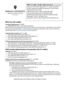 MPH in Public Health Administration (PHADMNMPH) Master of Public Health degreecr. plus prerequisites) 3.0 GPA required for graduation, Minimum C in each course Effective for summer, 2018 Applied Health Science SP