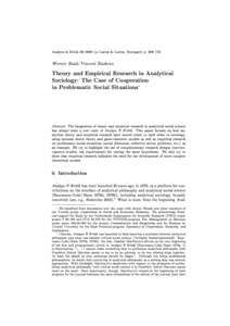 c Lucius & Lucius, Stuttgart) p. 689722 Analyse & Kritik[removed]Werner Raub/Vincent Buskens Theory and Empirical Research in Analytical Sociology: The Case of Cooperation