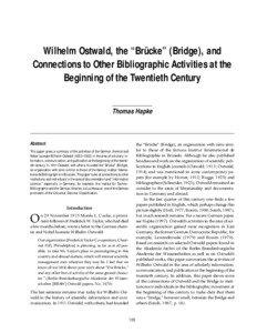 Wilhelm Ostwald, the “Brücke,” and Connections to Other Bibliographic Activities  139